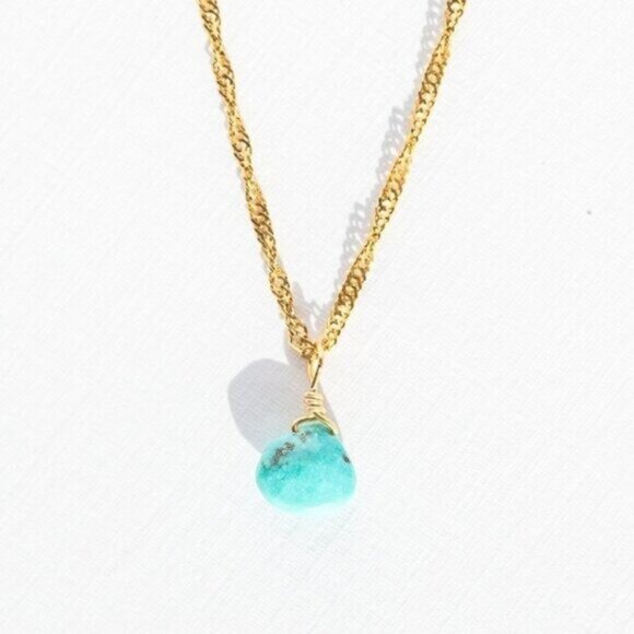 Dainty Turquoise Pendant Necklace Waterproof Gold Chain Hypoallergenic Jewelry - Picture 3 of 9